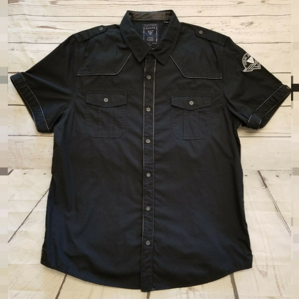 Guess Jeans Black Button Down Shirt XL